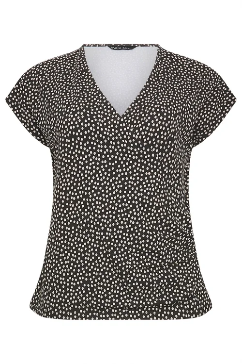 M&Co Black Polka Dot Grown-On Sleeve Wrap Top - 14 Image 5