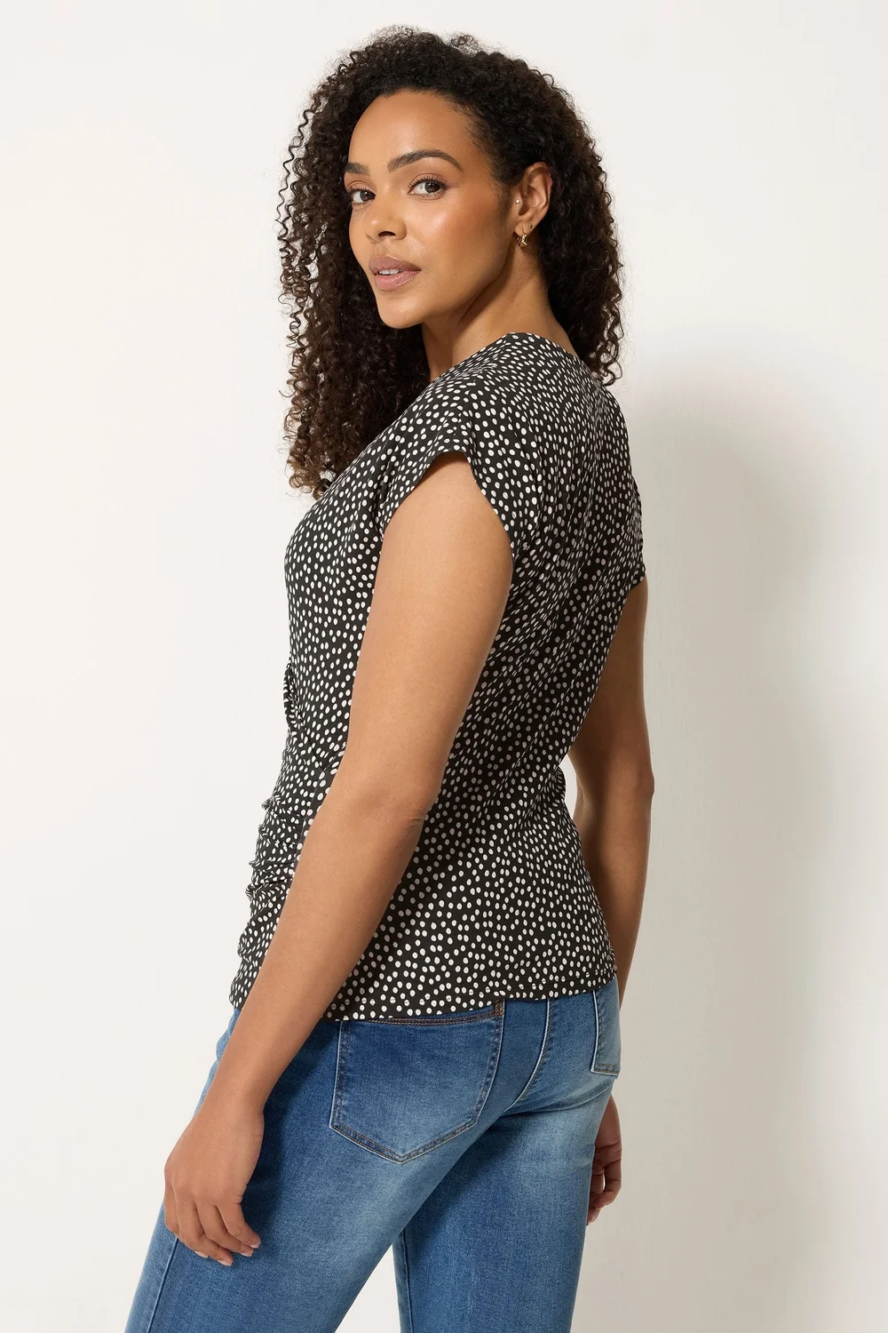 M&Co Black Polka Dot Grown-On Sleeve Wrap Top - 14 Image 3