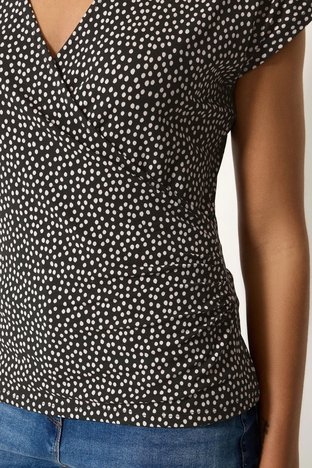 M&Co Black Polka Dot Grown-On Sleeve Wrap Top - 14 Image 4