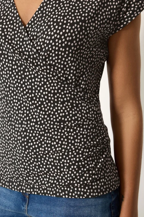 M&Co Black Polka Dot Grown-On Sleeve Wrap Top - 14 Image 4