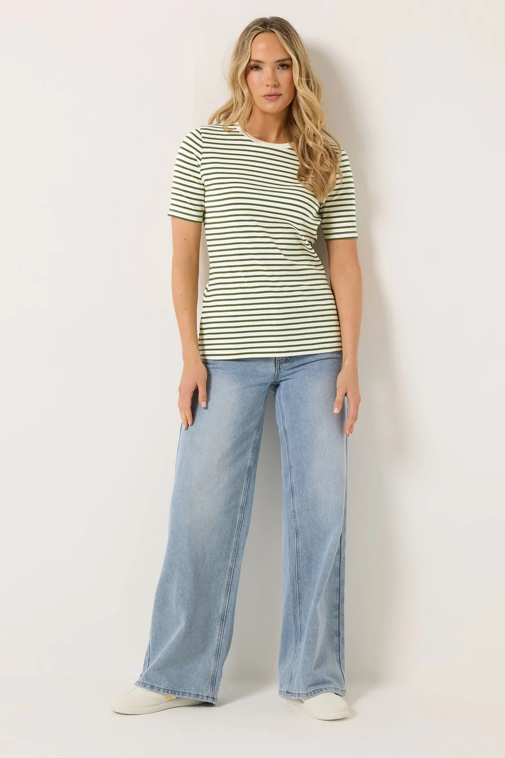 Long Tall Sally Olive Green Stripe Ribbed T-Shirt - 16 Image 3