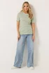 Long Tall Sally Olive Green Stripe Ribbed T-Shirt - 16 Image 3