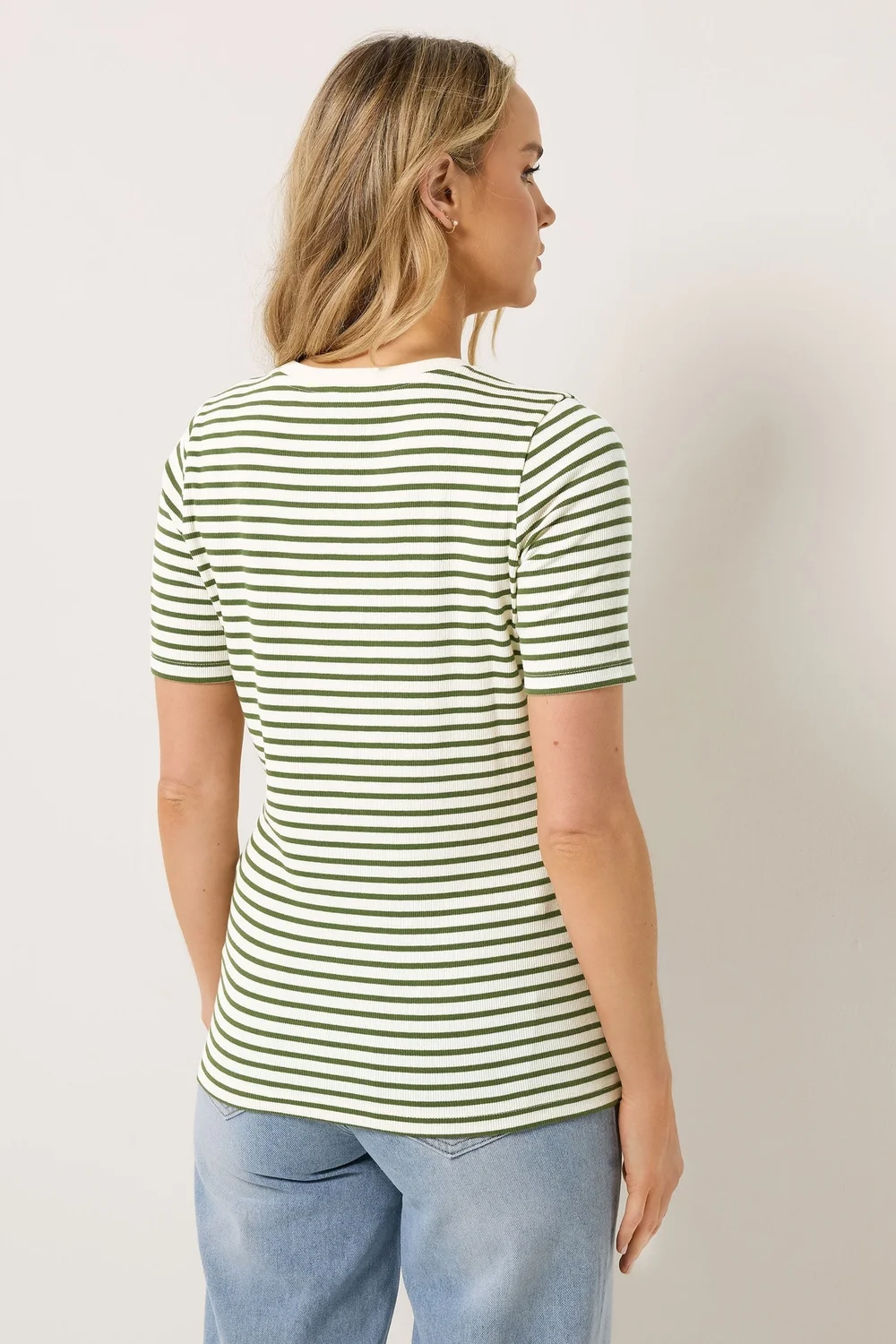 Long Tall Sally Olive Green Stripe Ribbed T-Shirt - 16 Image 4