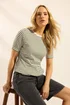 Long Tall Sally Olive Green Stripe Ribbed T-Shirt - 16 Image 1