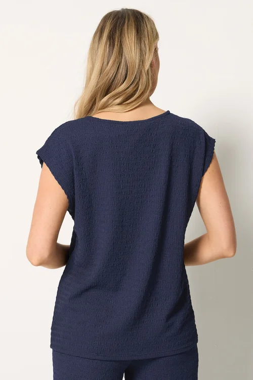 Long Tall Sally Navy Blue Textured Top - 16 Image 3