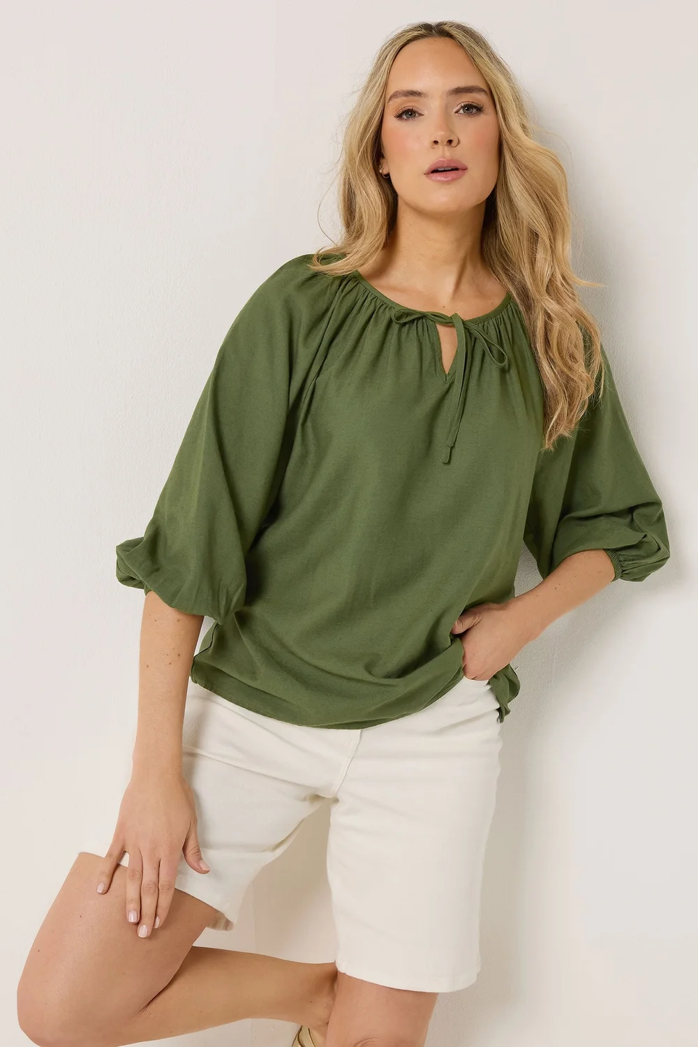Long Tall Sally Khaki Green Linen Blouse - 14 Image 3