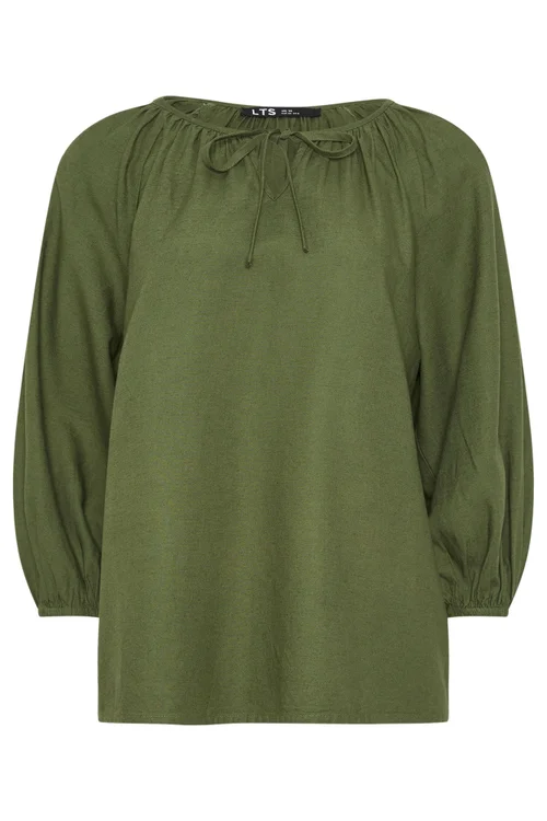 Long Tall Sally Khaki Green Linen Blouse - 14 Image 2