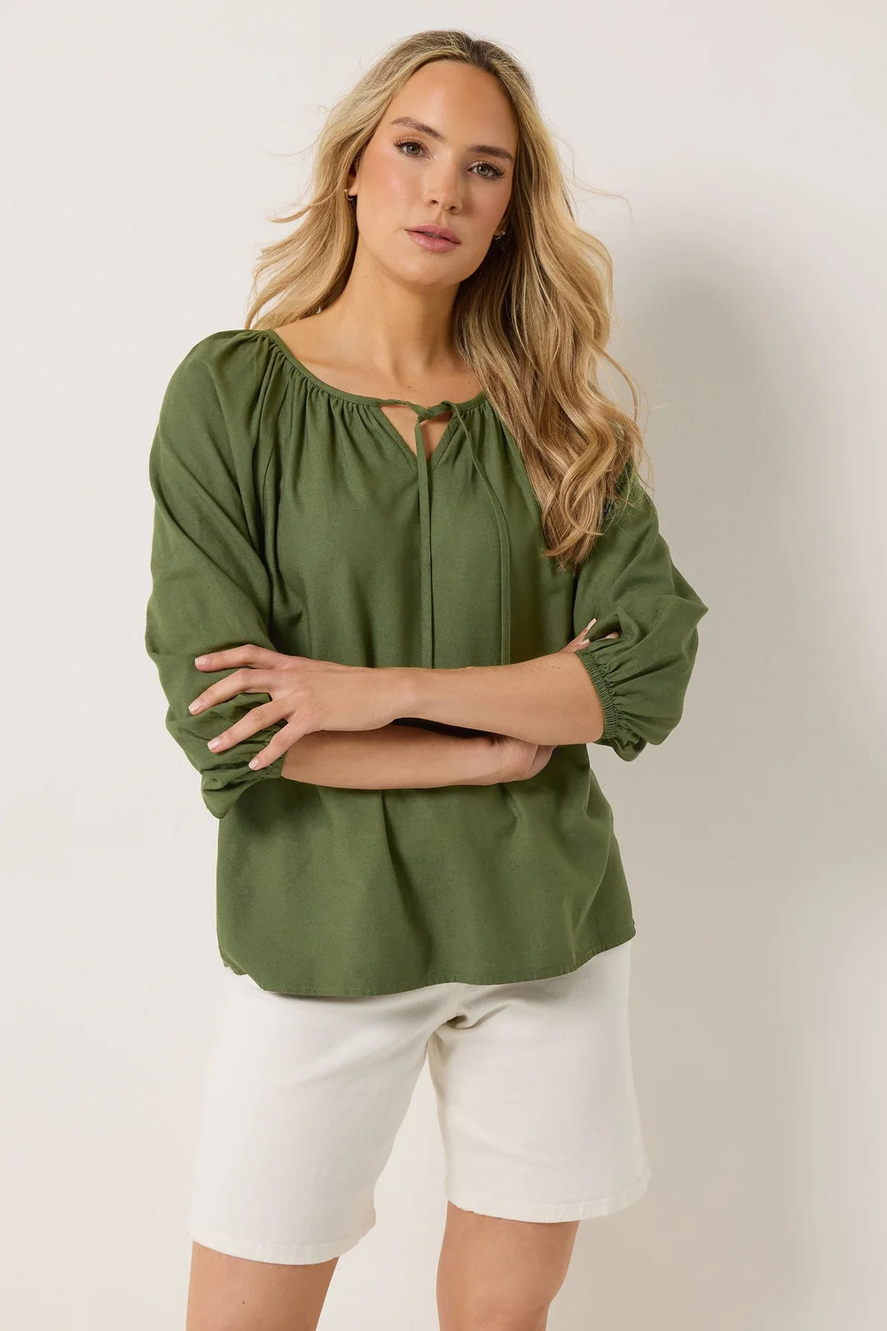 Long Tall Sally Khaki Green Linen Blouse - 14 Image 4