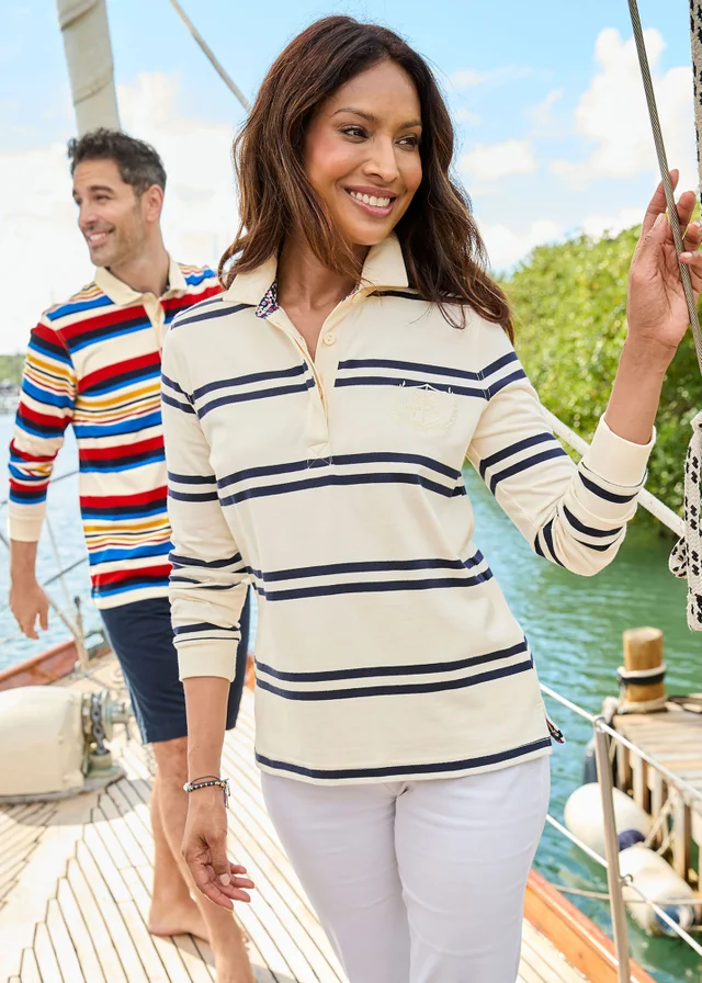 Cotton Traders Cloud Ladies Heritage Long Sleeve Rugby Shirt