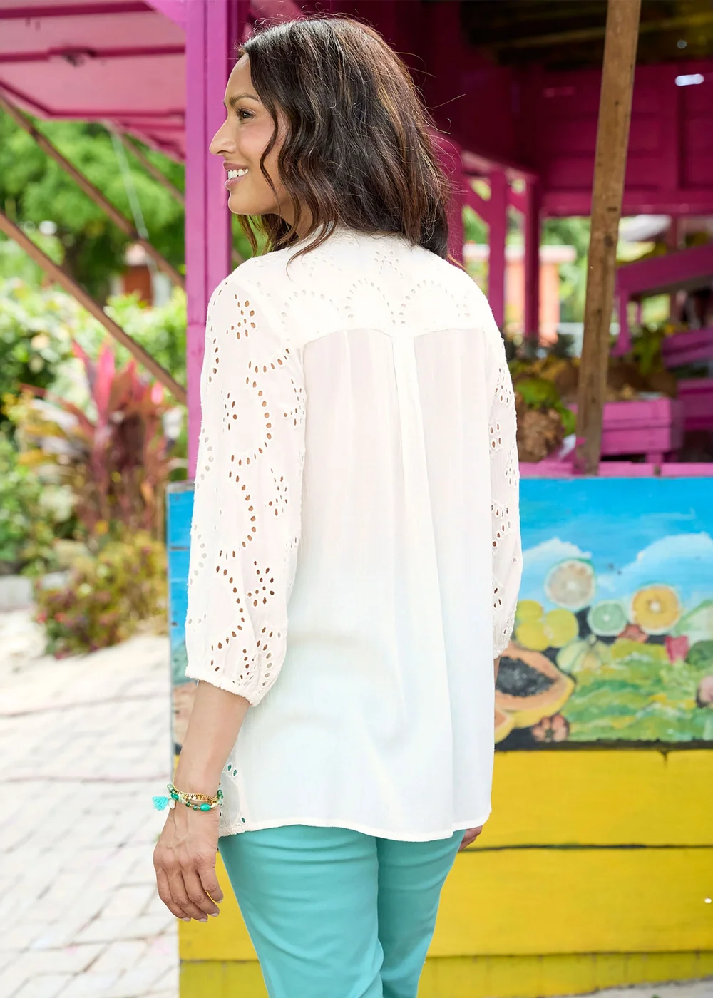 Cotton Traders Ivory 3/4 Sleeve Broderie Blouse - 20 Image 3
