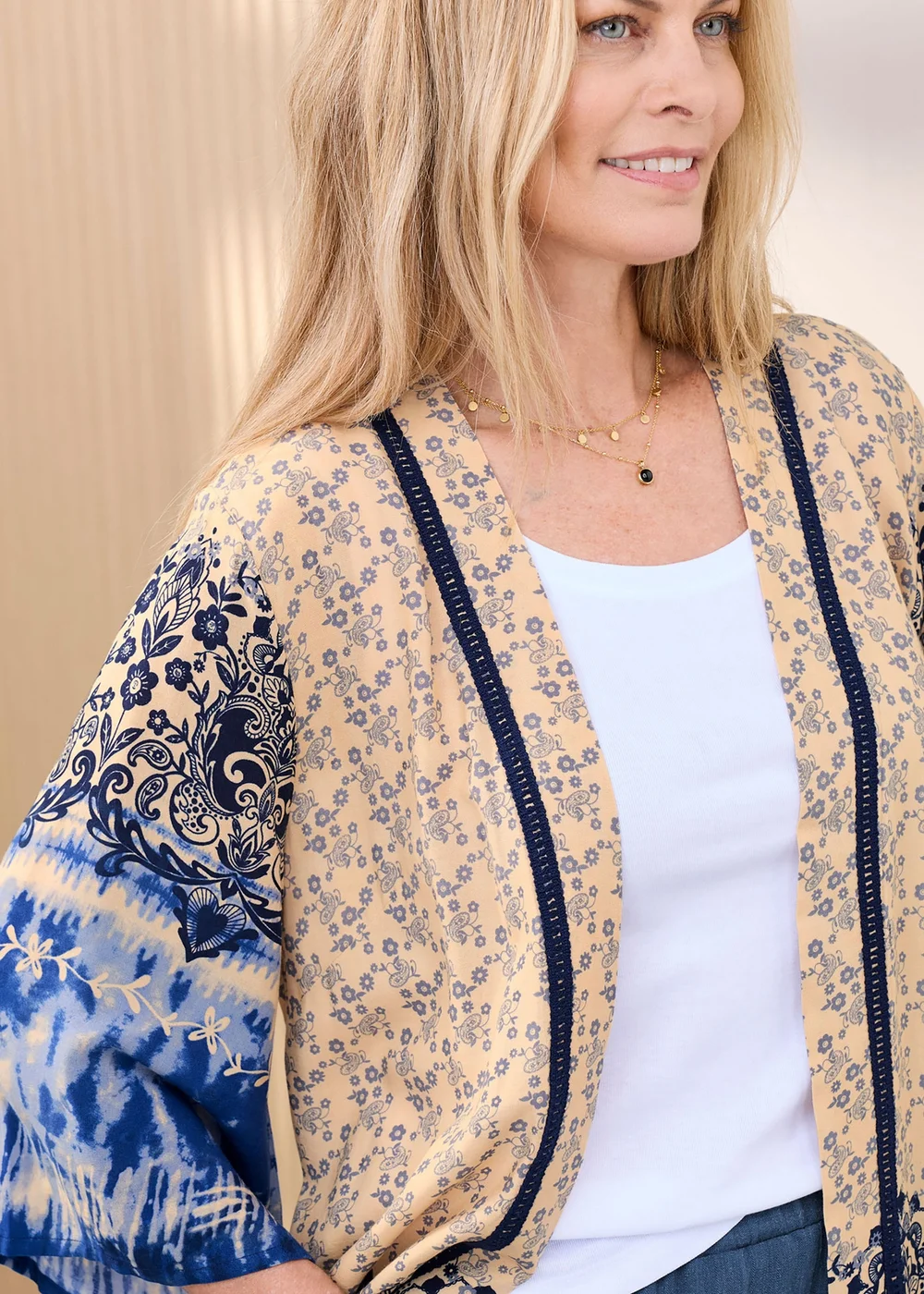Cotton Traders Steel Blue Long Printed Kimono - 20 Image 4