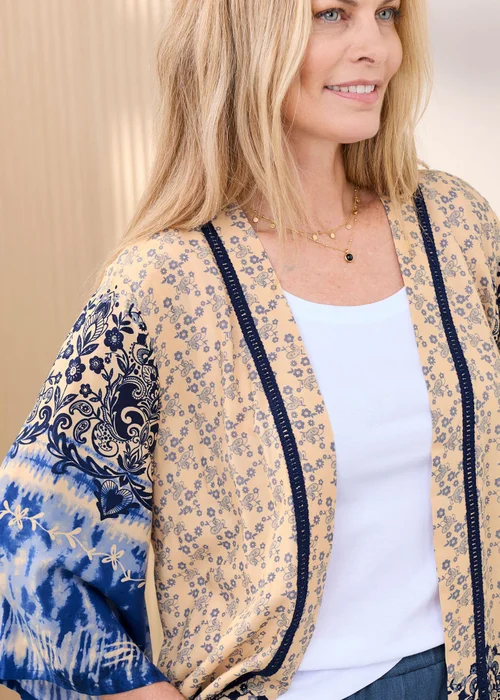 Cotton Traders Steel Blue Long Printed Kimono - 20 Image 4