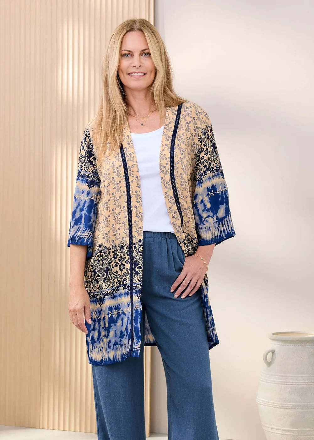 Cotton Traders Steel Blue Long Printed Kimono - 20 Image 2