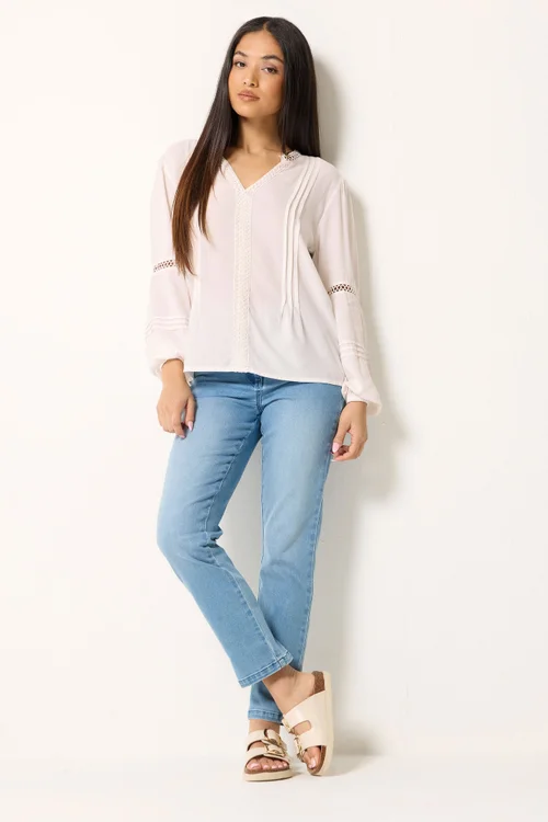 M&Co Petite Ivory White Crochet Trim Pintuck Blouse - 18 Image 2