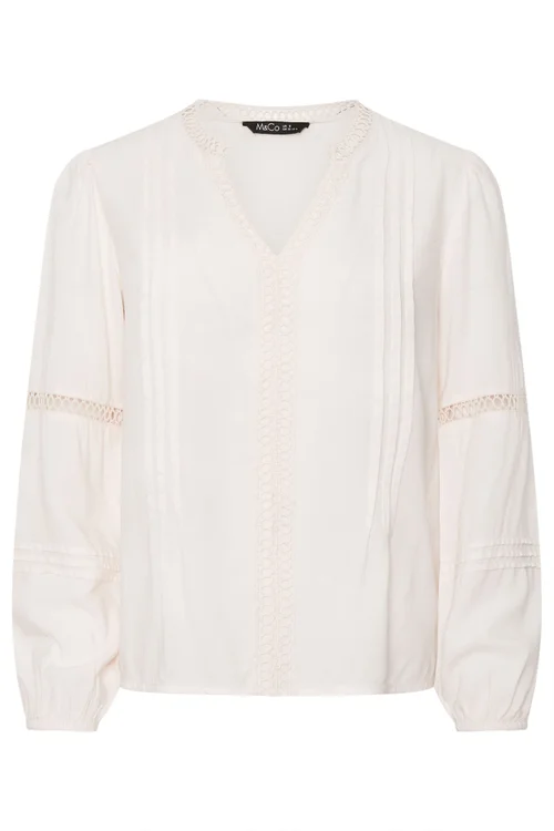 M&Co Petite Ivory White Crochet Trim Pintuck Blouse - 18 Image 4