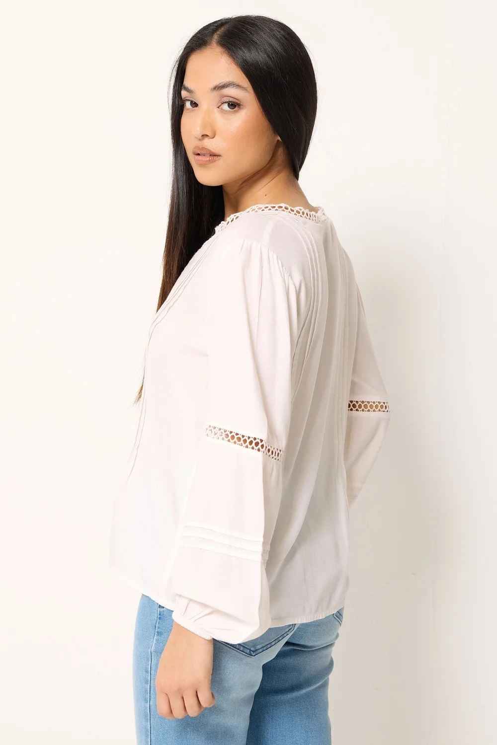 M&Co Petite Ivory White Crochet Trim Pintuck Blouse - 18 Image 3