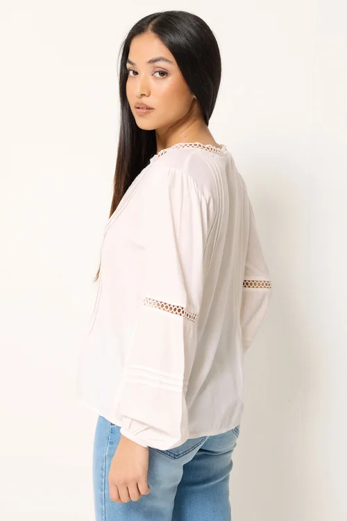 M&Co Petite Ivory White Crochet Trim Pintuck Blouse - 18 Image 3