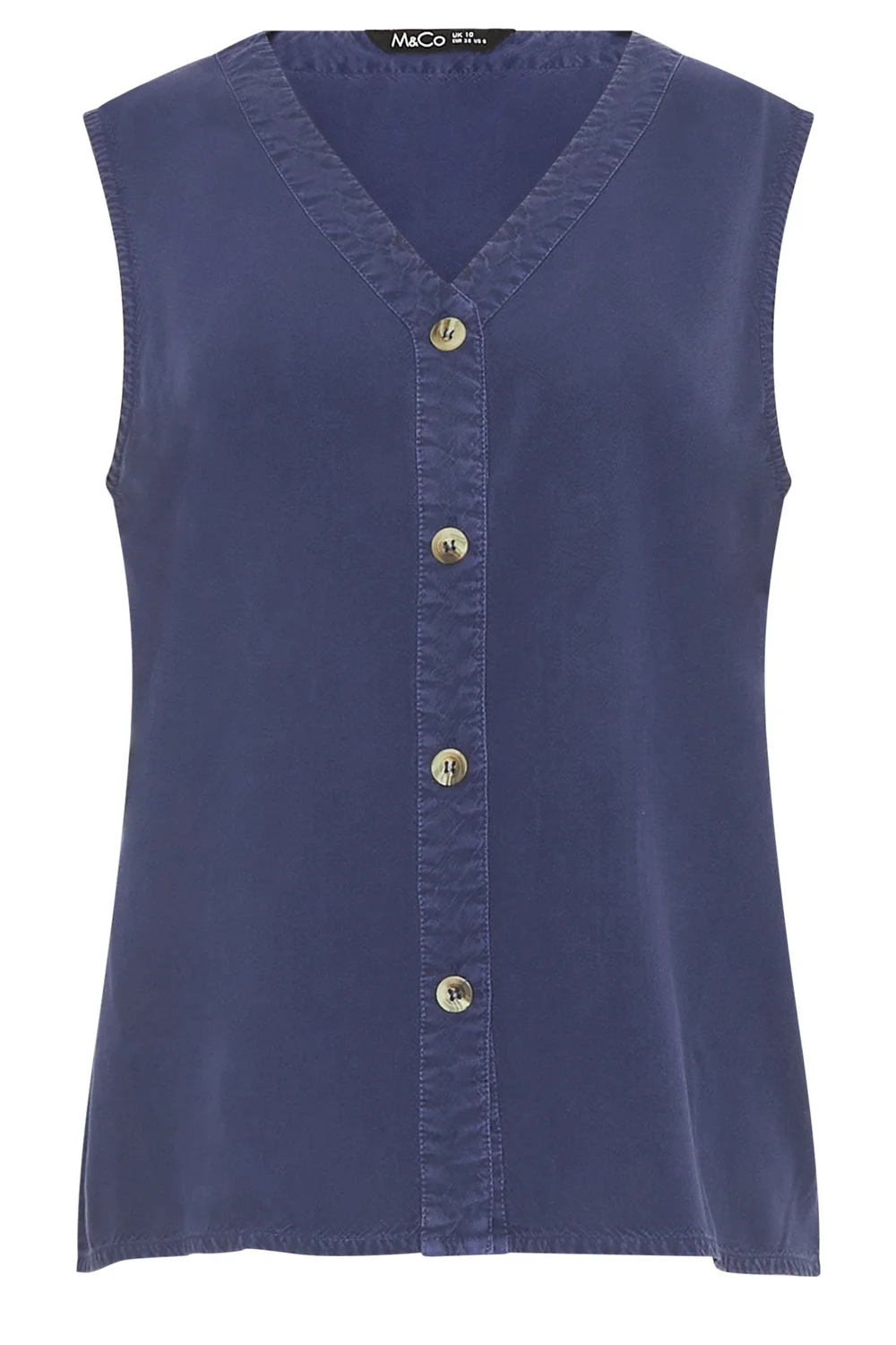 M&Co Blue Button Through Sleeveless Blouse - 14 Image 5