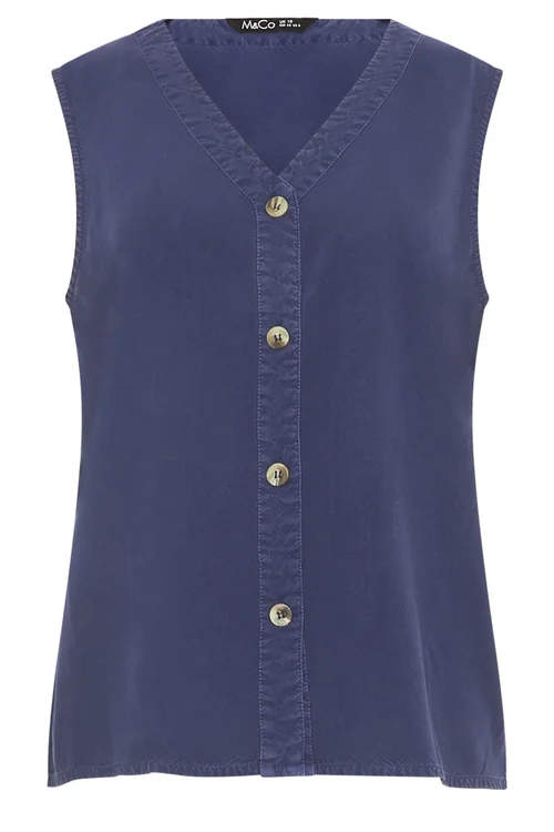 M&Co Blue Button Through Sleeveless Blouse - 14 Image 5