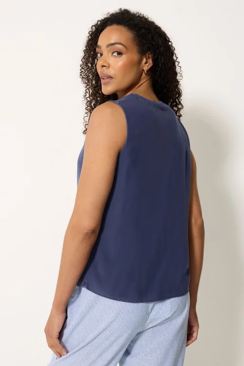 M&Co Blue Button Through Sleeveless Blouse - 14 Image 3