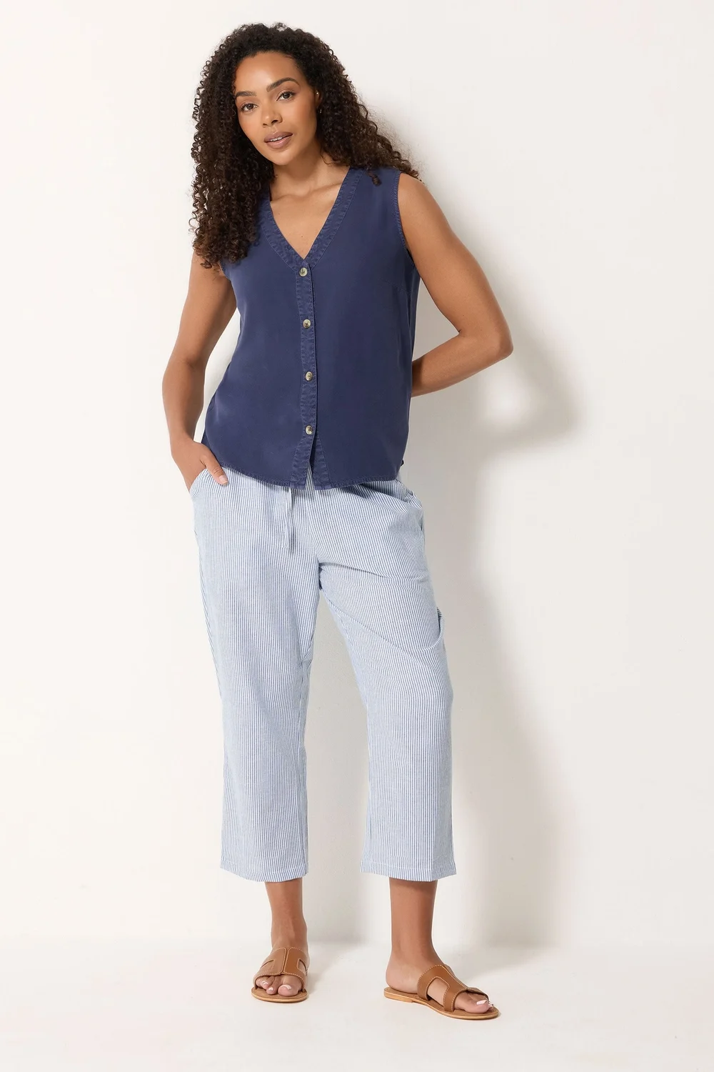 M&Co Blue Button Through Sleeveless Blouse - 14 Image 2