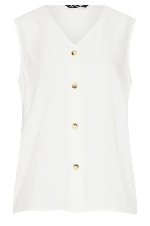 M&Co White Button Through Sleeveless Blouse - 14 Image 5