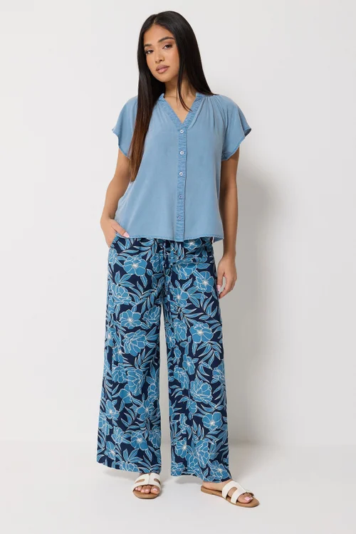 M&Co Petite Blue Denim Button Blouse - 14 Image 2