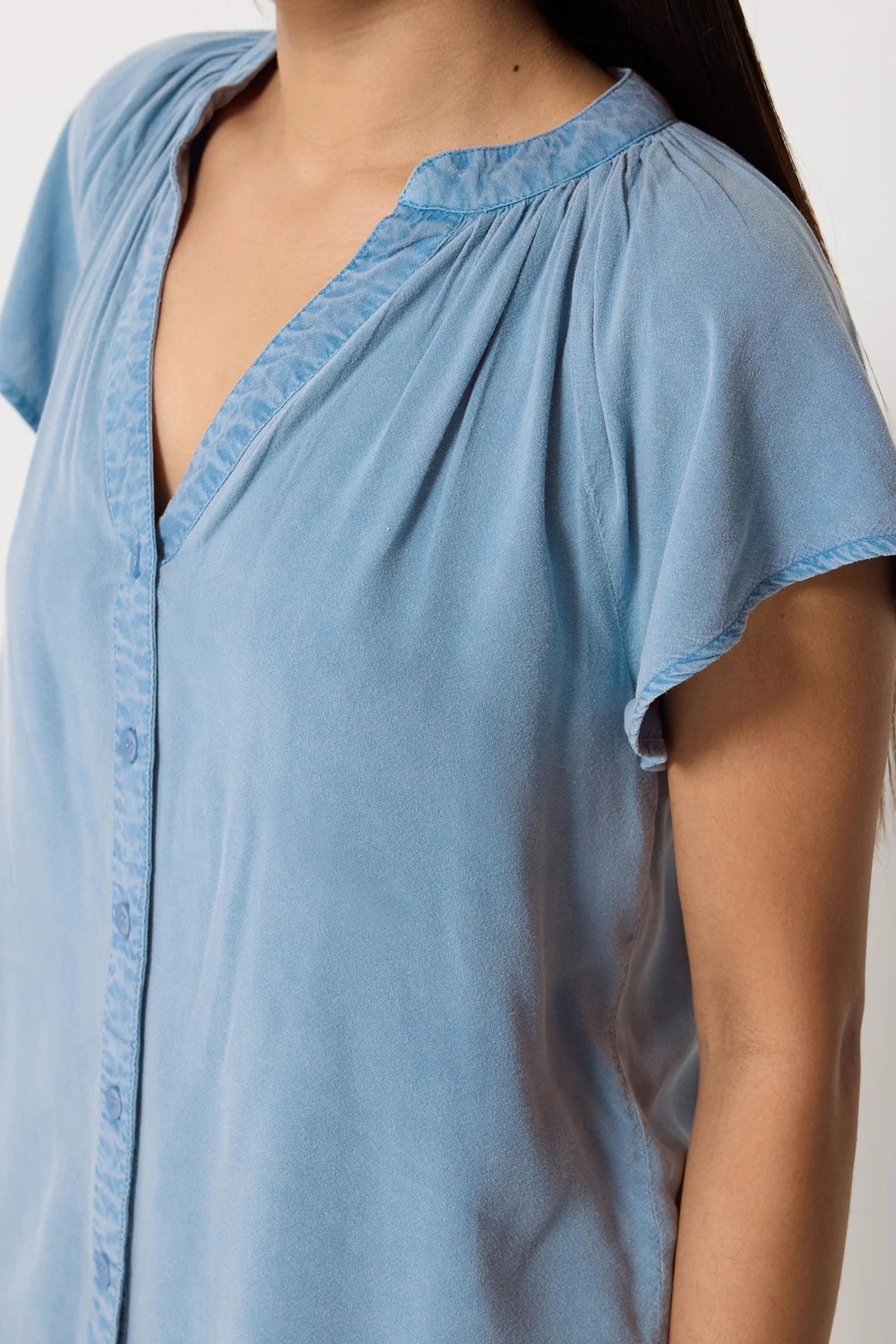 M&Co Petite Blue Denim Button Blouse - 14 Image 4