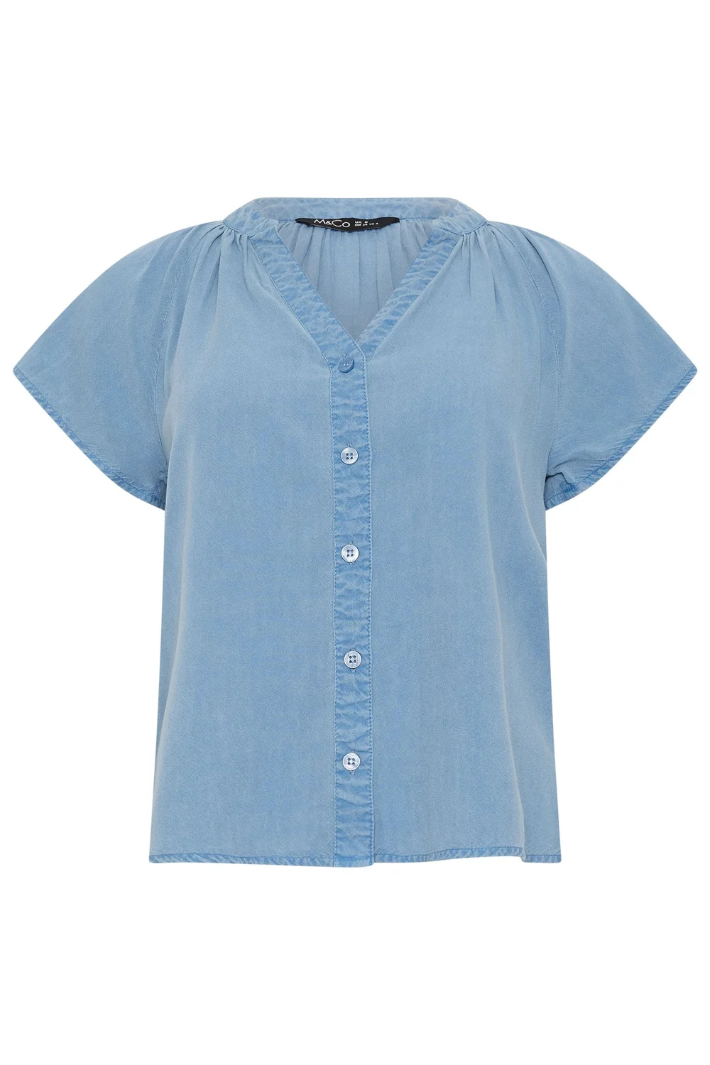 M&Co Petite Blue Denim Button Blouse - 14 Image 5