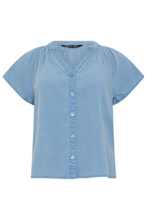M&Co Petite Blue Denim Button Blouse - 14 Image 5