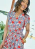 Cotton Traders Dusky Blue Printed Crinkle Knee Length Dress - 20 Image 4