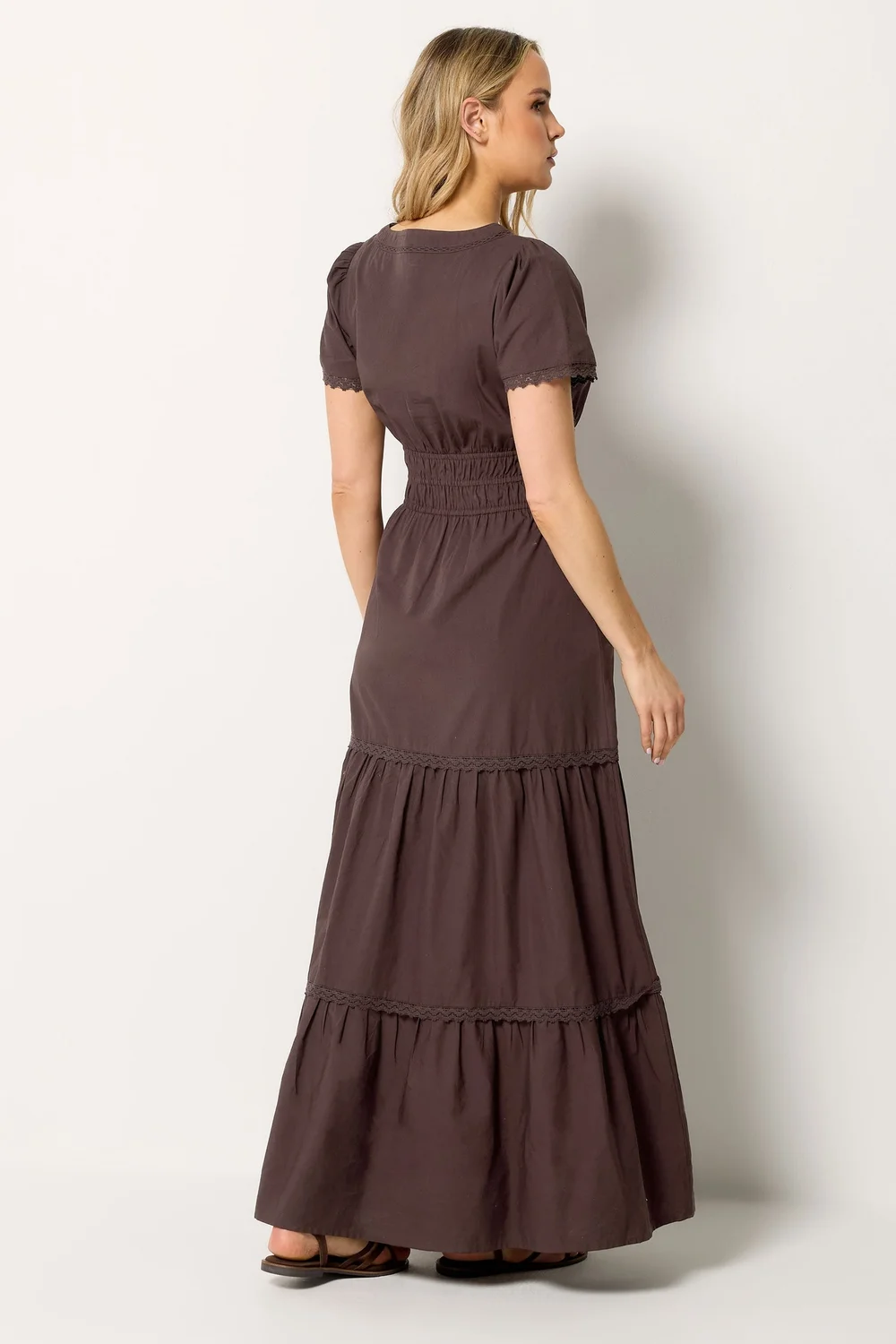 Long Tall Sally Brown Lace Trim Tiered Maxi Dress - 18 Long Tall Sally Brown Lace Trim Tiered Maxi Dress - 18
