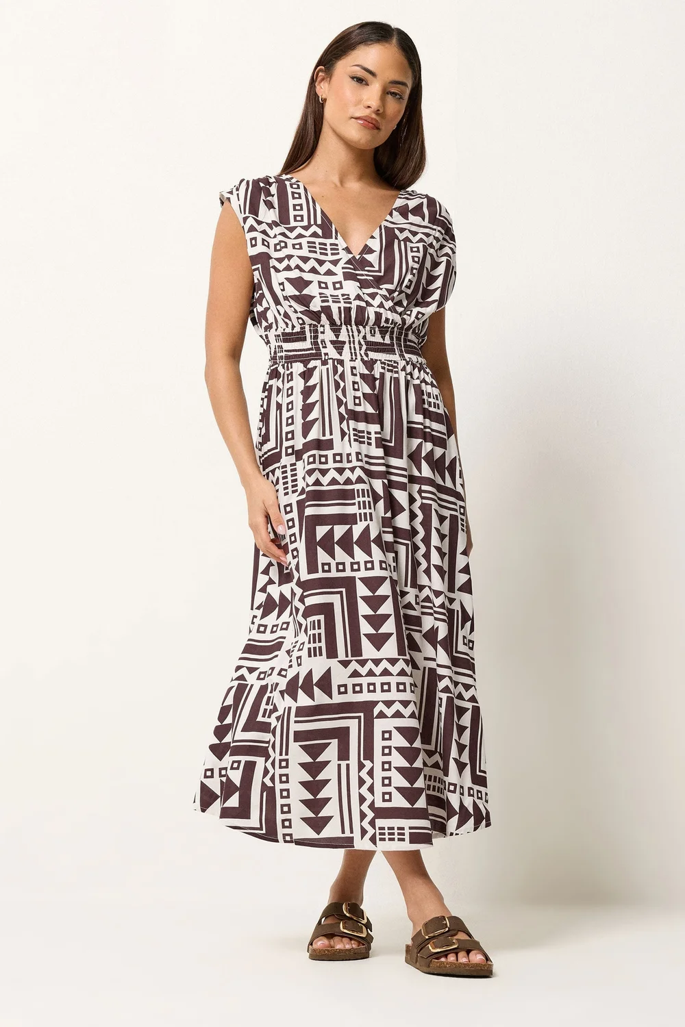PixieGirl Petite Chocolate Brown Abstract Midi Dress - 12 Image 2