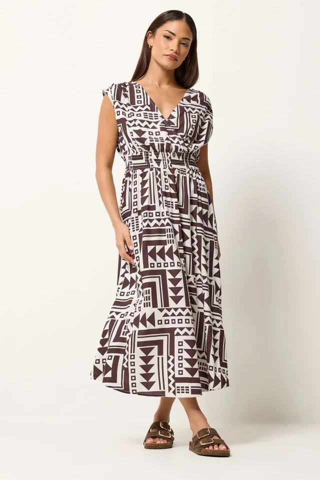 PixieGirl Petite Chocolate Brown Abstract Midi Dress