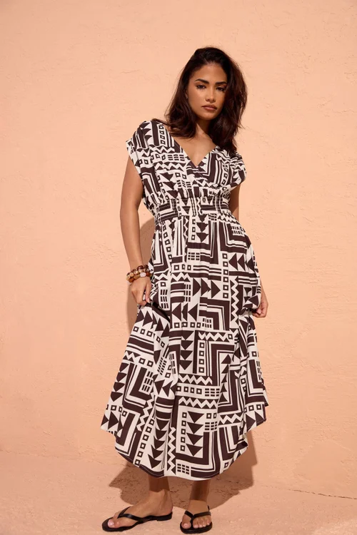 PixieGirl Petite Chocolate Brown Abstract Midi Dress - 12 Image 1
