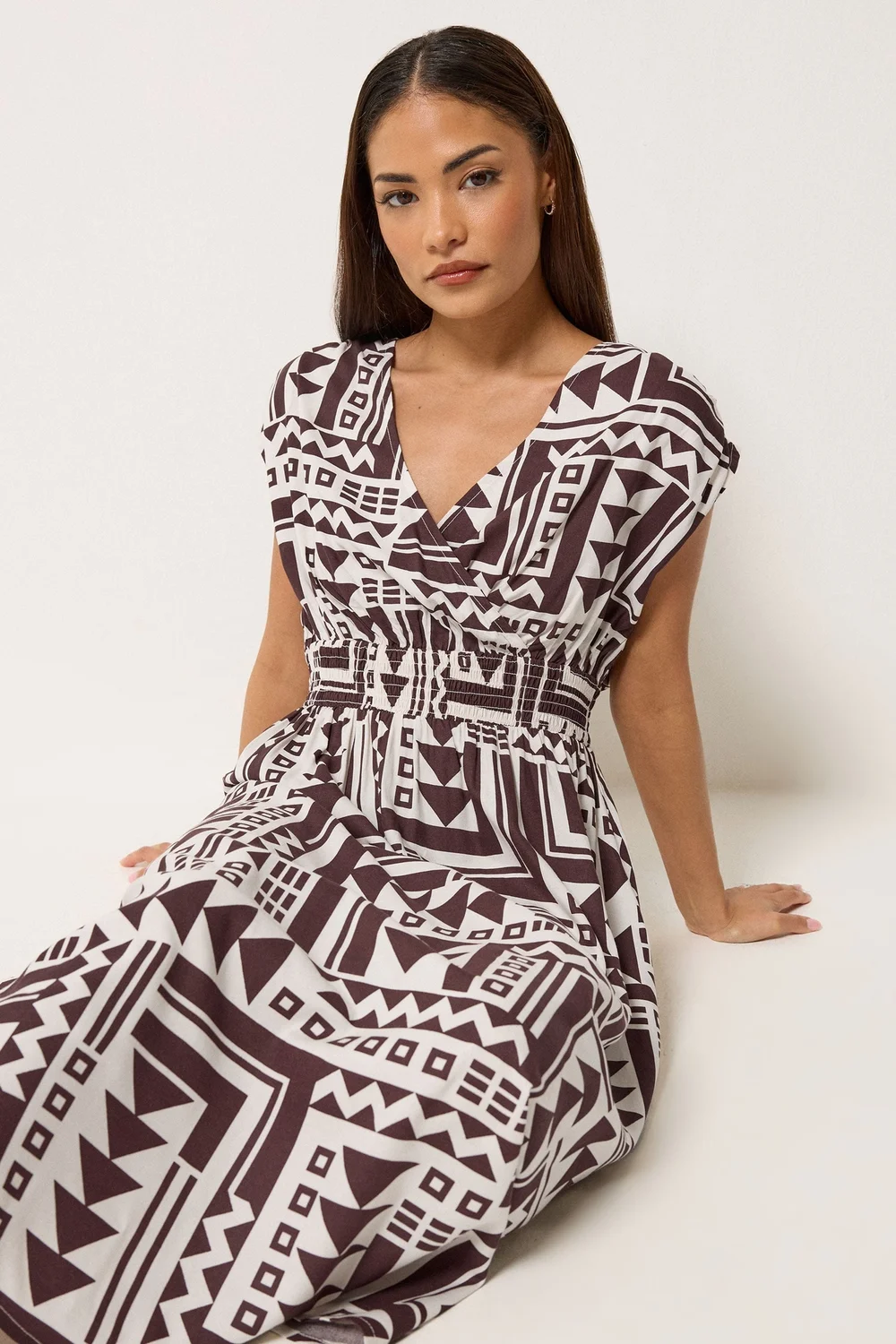 PixieGirl Petite Chocolate Brown Abstract Midi Dress - 12 Image 3