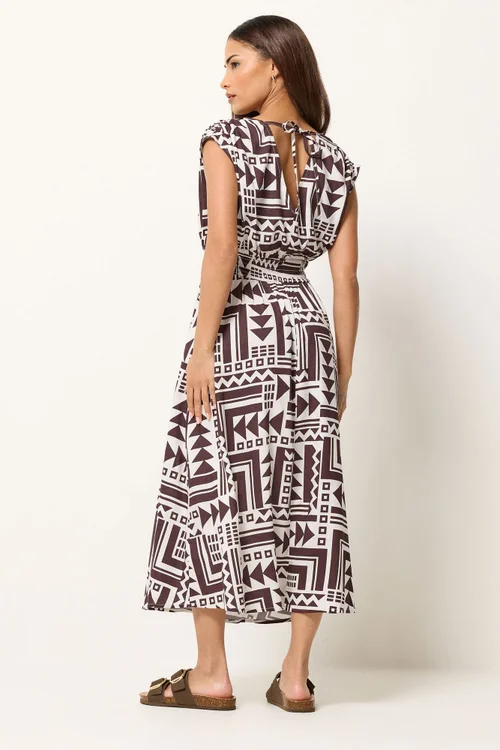 PixieGirl Petite Chocolate Brown Abstract Midi Dress - 12 Image 4