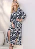 Cotton Traders Navy Printed Maxi Shirt Dress - 16 Image 1