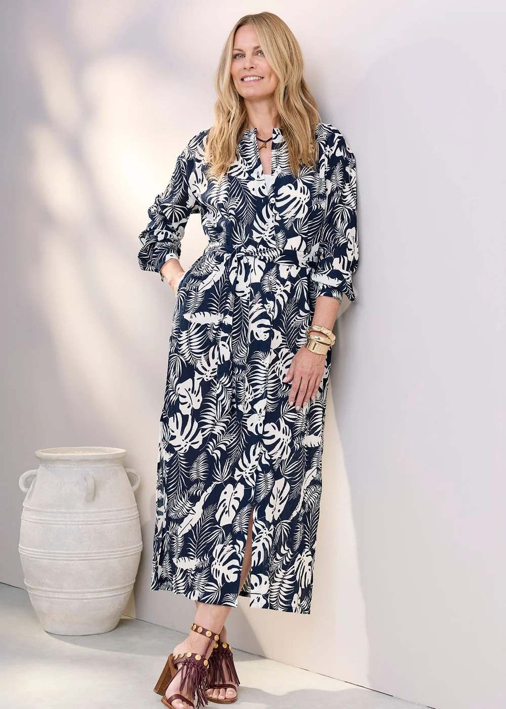 Cotton Traders Navy Printed Maxi Shirt Dress - 16 Image 2