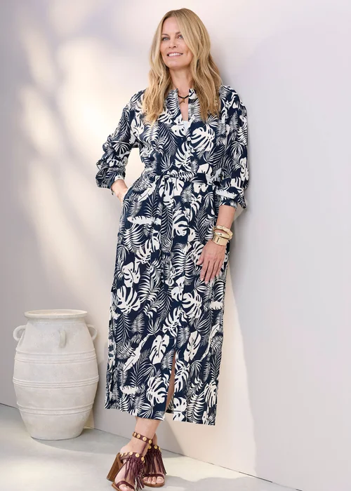 Cotton Traders Navy Printed Maxi Shirt Dress - 16 Image 2