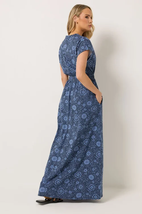 Long Tall Sally Blue Floral Shirred Waist Cotton Maxi Dress - 14 Image 4