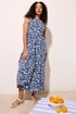 M&Co Navy Blue Abstract Print Cotton Tiered Maxi Dress - 16 Image 1