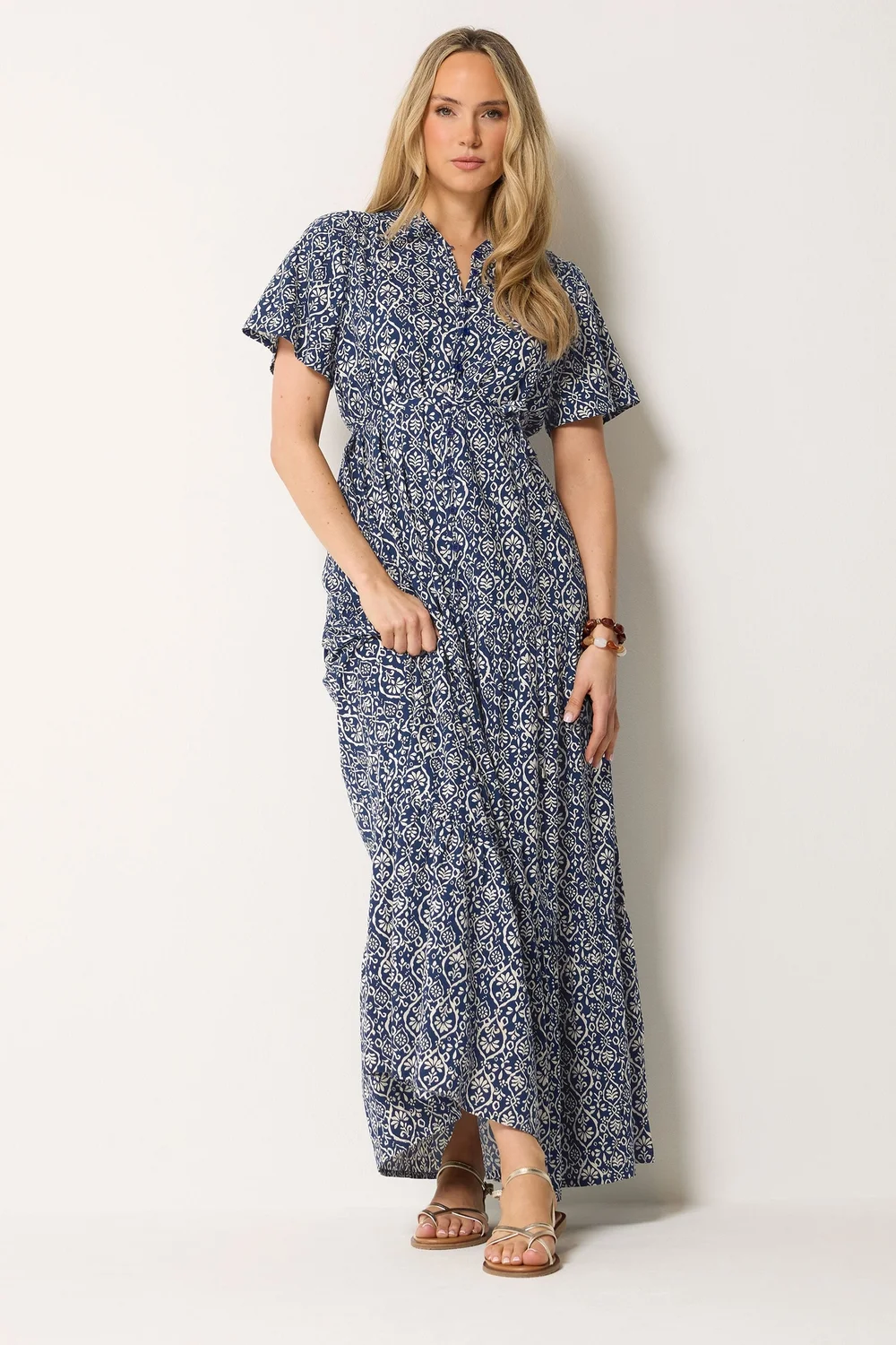 Long Tall Sally Dark Blue & White Floral Tie Waist Maxi Dress - 20 Image 1