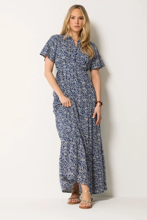 Long Tall Sally Dark Blue & White Floral Tie Waist Maxi Dress - 20 Image 1