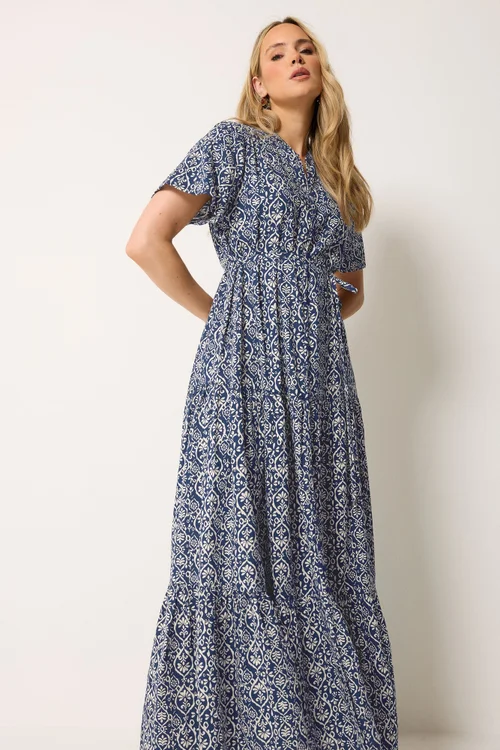Long Tall Sally Dark Blue & White Floral Tie Waist Maxi Dress - 20 Image 2