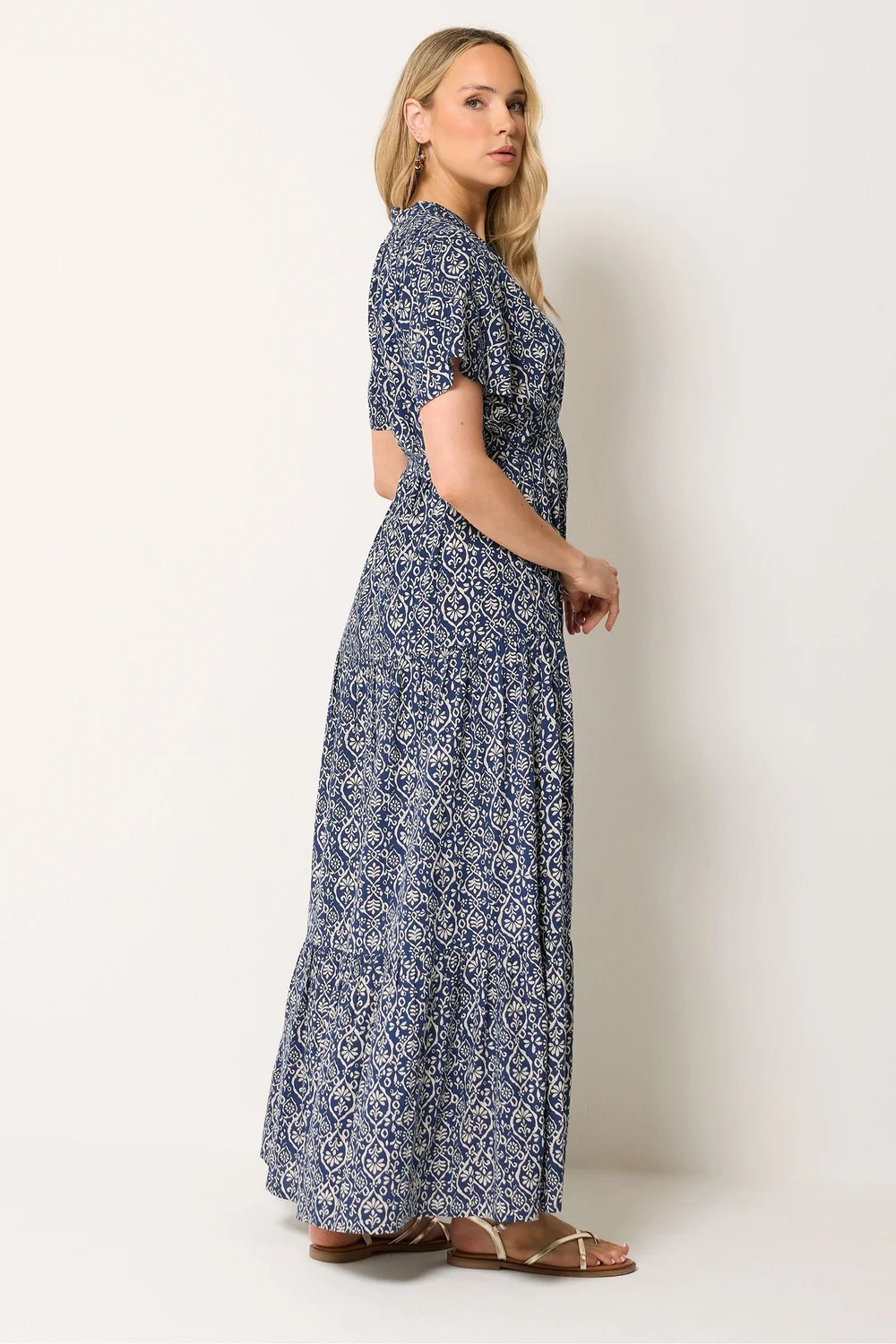 Long Tall Sally Dark Blue & White Floral Tie Waist Maxi Dress - 20 Image 3