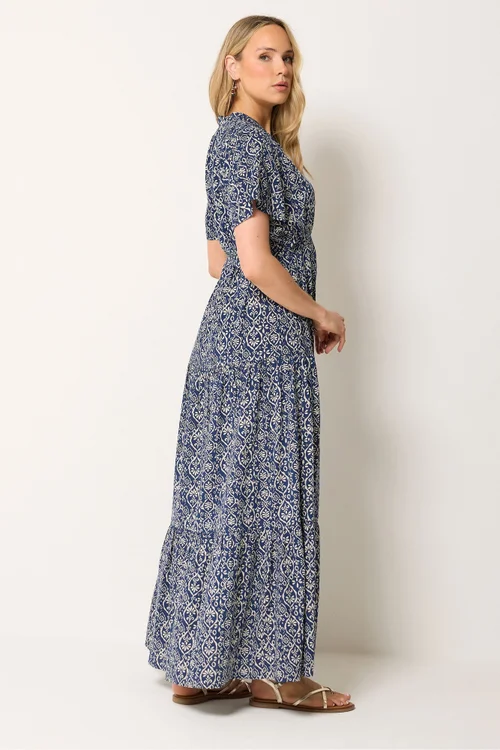 Long Tall Sally Dark Blue & White Floral Tie Waist Maxi Dress - 20 Image 3