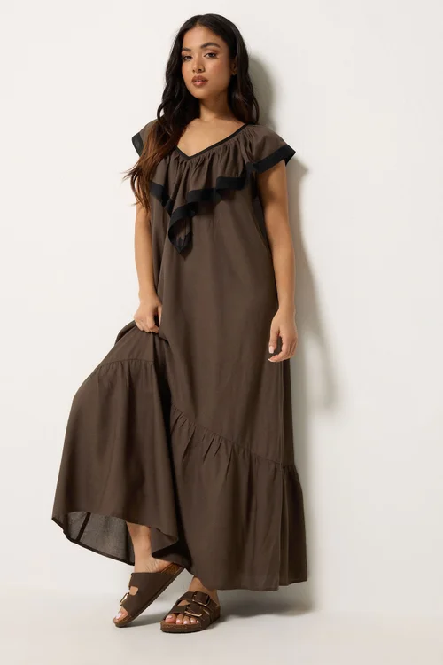 PixieGirl Petite Chocolate Brown Frill Midi Dress - 18 Image 1
