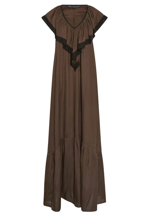 PixieGirl Petite Chocolate Brown Frill Midi Dress - 18 Image 5