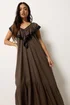 PixieGirl Petite Chocolate Brown Frill Midi Dress - 18 Image 2